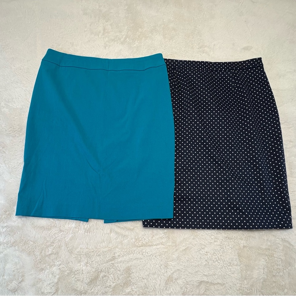 Cleo Petites Pencil Skirt Bundle - Teal Blue & Navy Polka Dot Sizes 8 & S/P